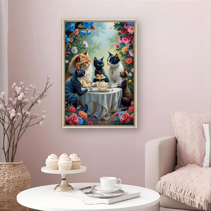 Lucky Cat Tea Party Botanical Art Print