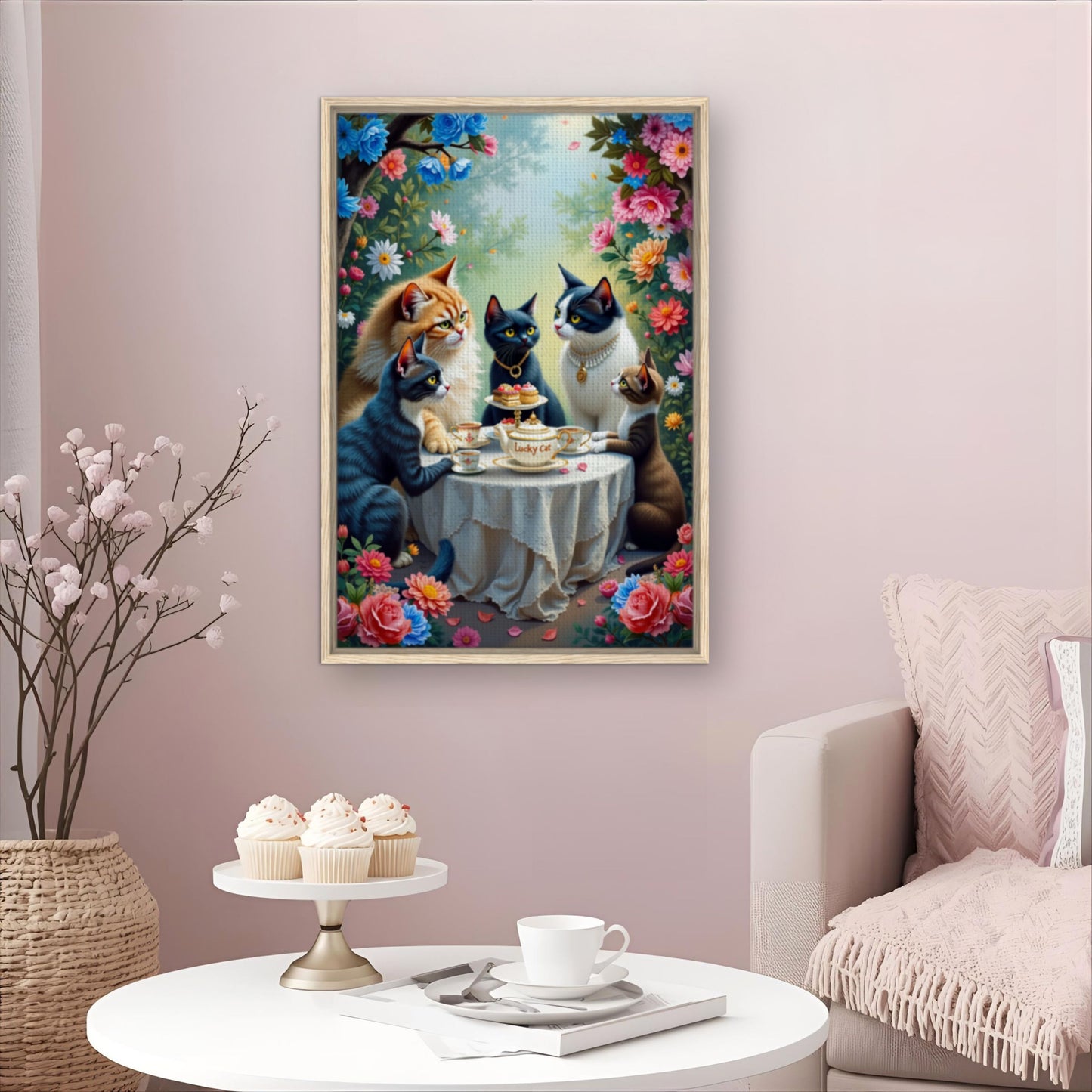 Lucky Cat Garden Tea Party Kitchen Art Print