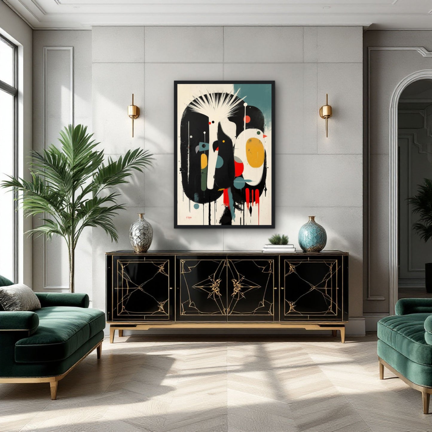 Modern Cockatoo Bird Art Poster Print - Framed Tropical Mid- Century Wall Decor