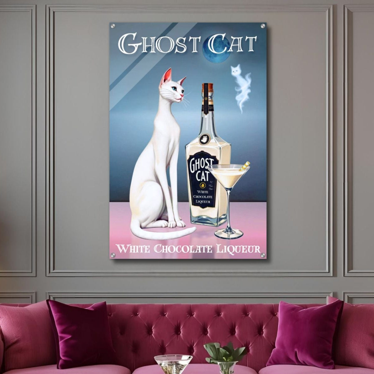 White Cat Martini Cocktail Bar Art Print
