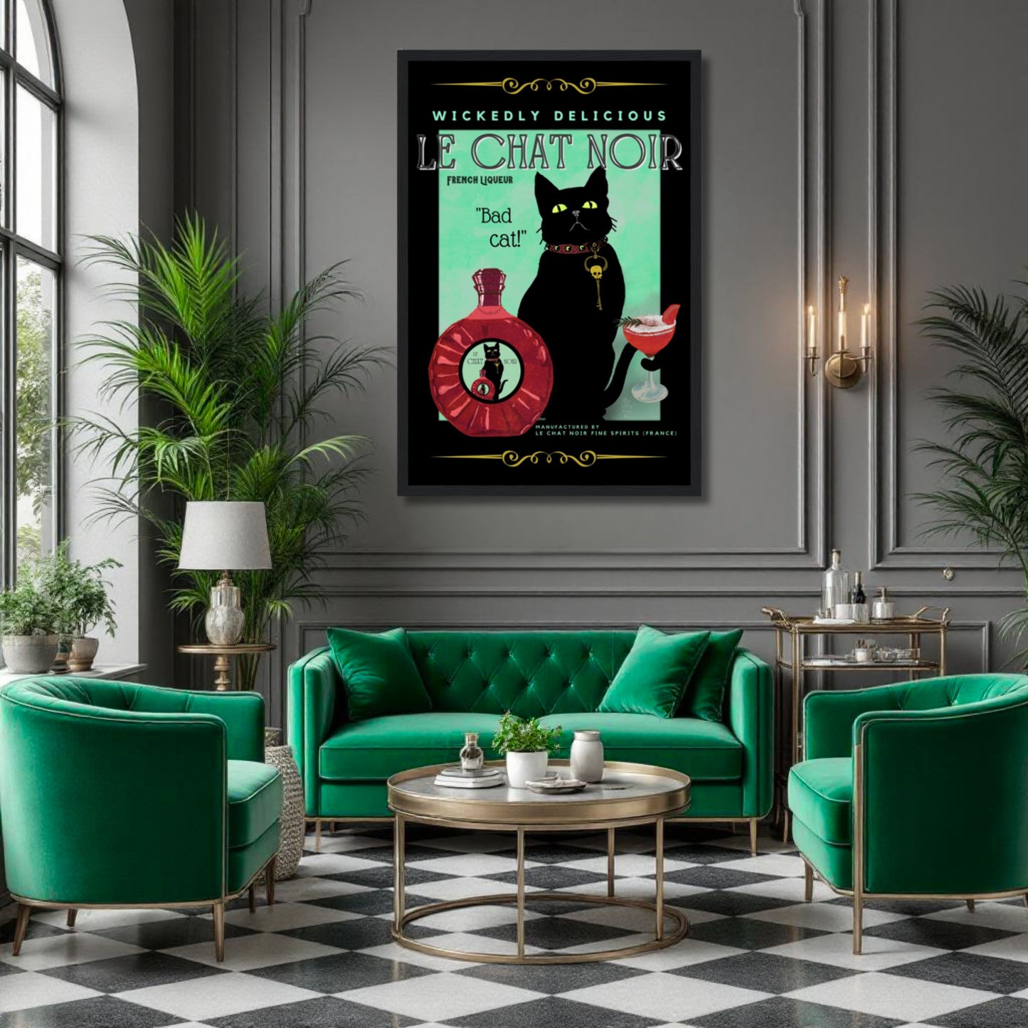Black Cat Cocktail French Art Deco Print