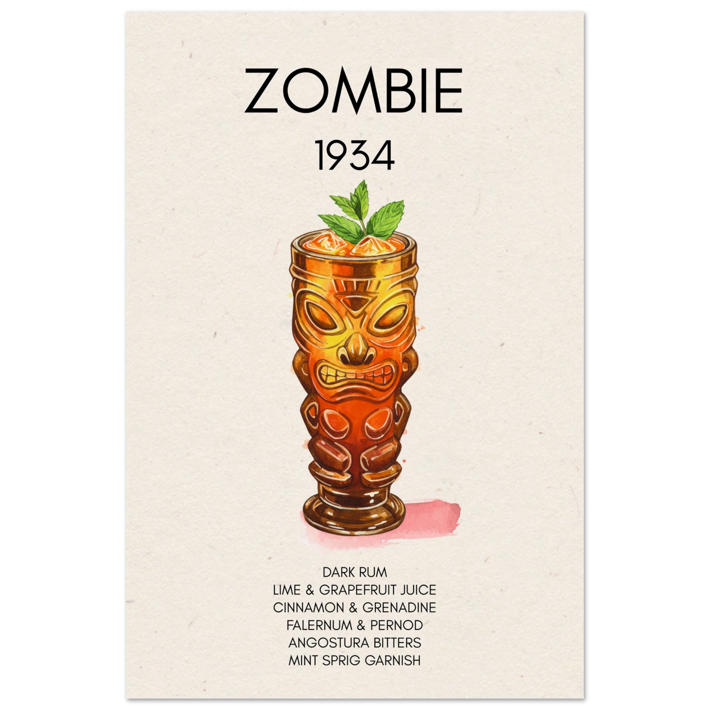 Zombie Tiki Cocktail Bar Poster Print No Frame 40x60 cm 16x24″ Museum-Quality Matte Paper Poster