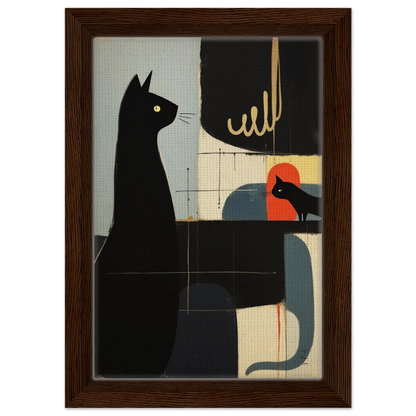 Abstract Cat & Kitten Modern Art Print Dark Brown Wood Frame 20x30 cm 8x12″ Framed Canvas