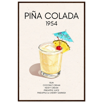 Pina Colada Cocktail Bar Poster Print Dark Brown Wood Frame 60x90 cm 24x36″ Classic Matte Paper Wooden Framed Poster