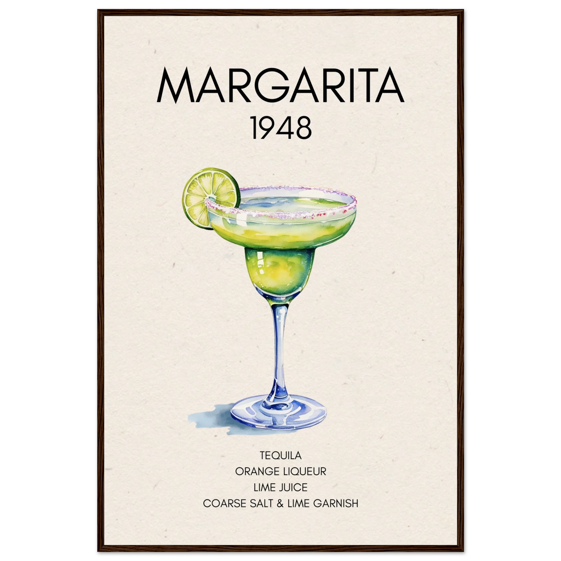 Margarita Cocktail Bar Art Print Dark Brown Wood Frame 60x90 cm 24x36″ Museum-Quality Matte Paper Wooden Framed Poster