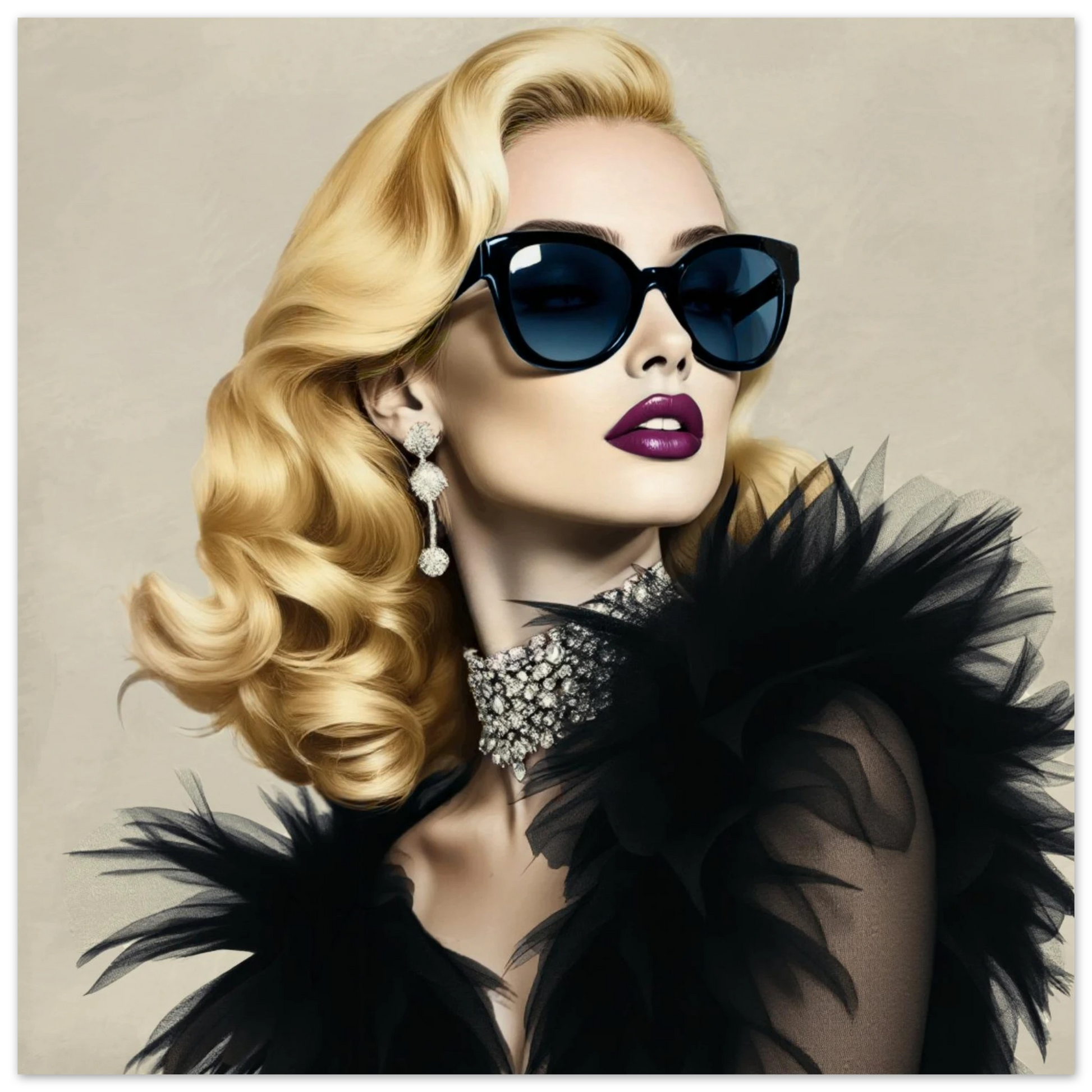 Blonde Bombshell Fashion Model Art Print 50x50 cm 20x20″ Museum-Quality Matte Paper Poster