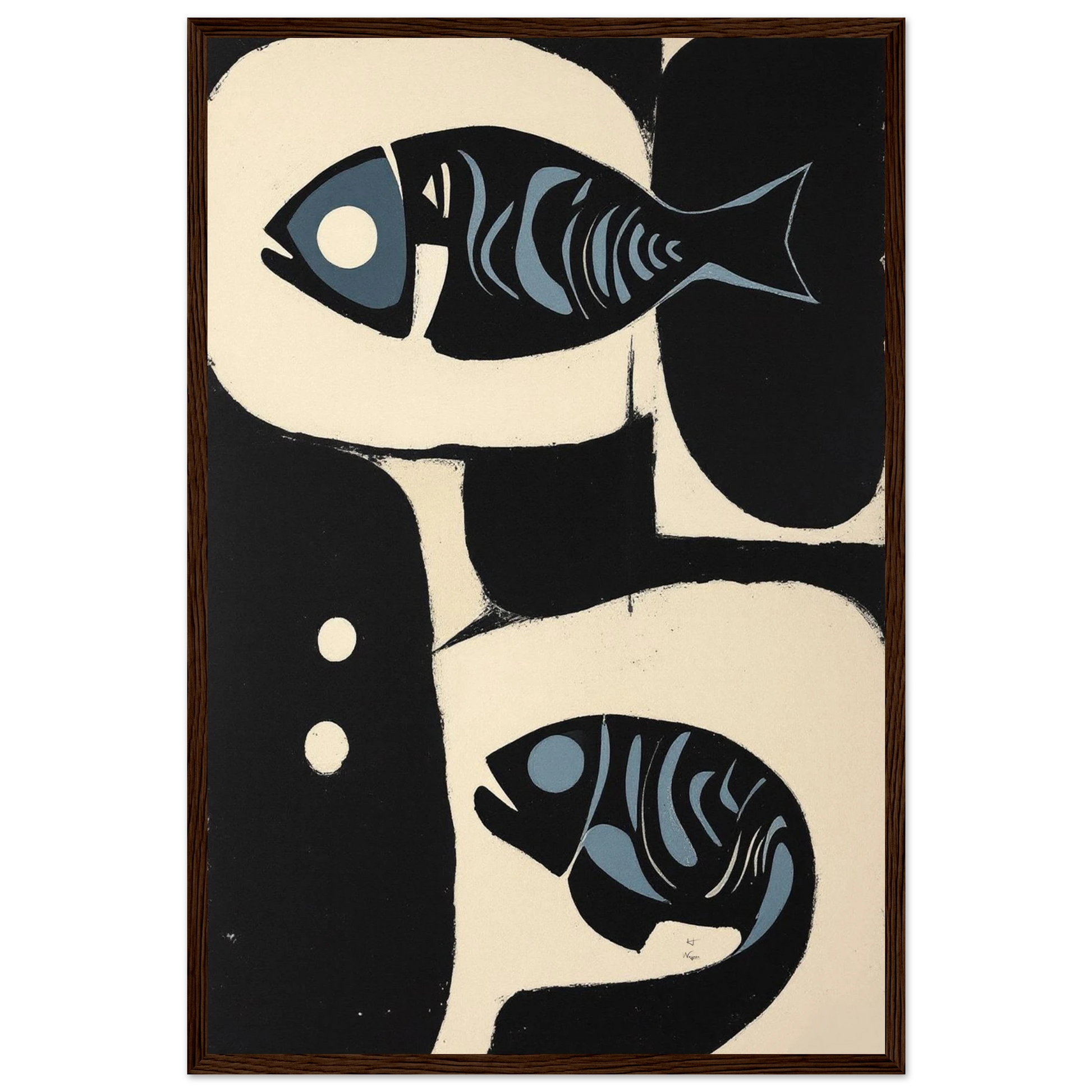 Abstract Mid-Century Modern Fish Art Print Dark Brown Wood Frame 40x60 cm 16x24″ Premium Matte Wooden Framed Poster