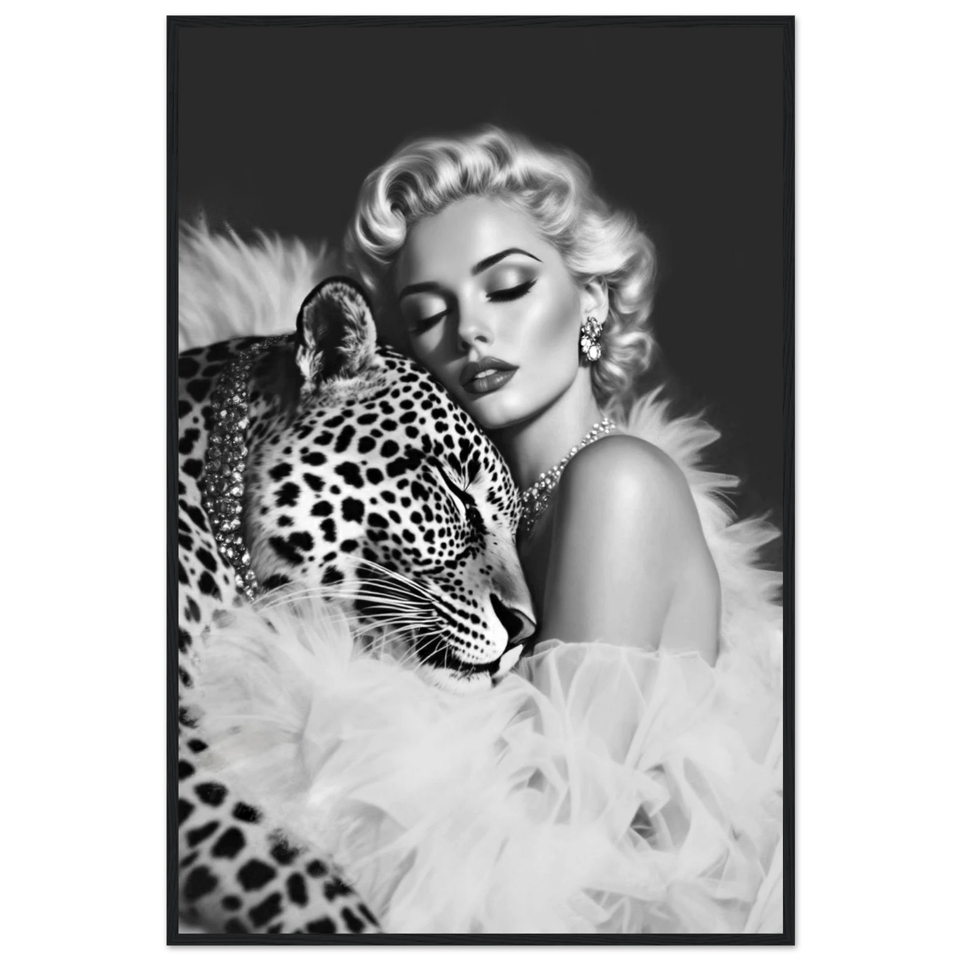 Marilyn Monroe Glam Leopard Art Print Black Wood Frame 60x90 cm 24x36″ Premium Matte Paper Wooden Framed Poster