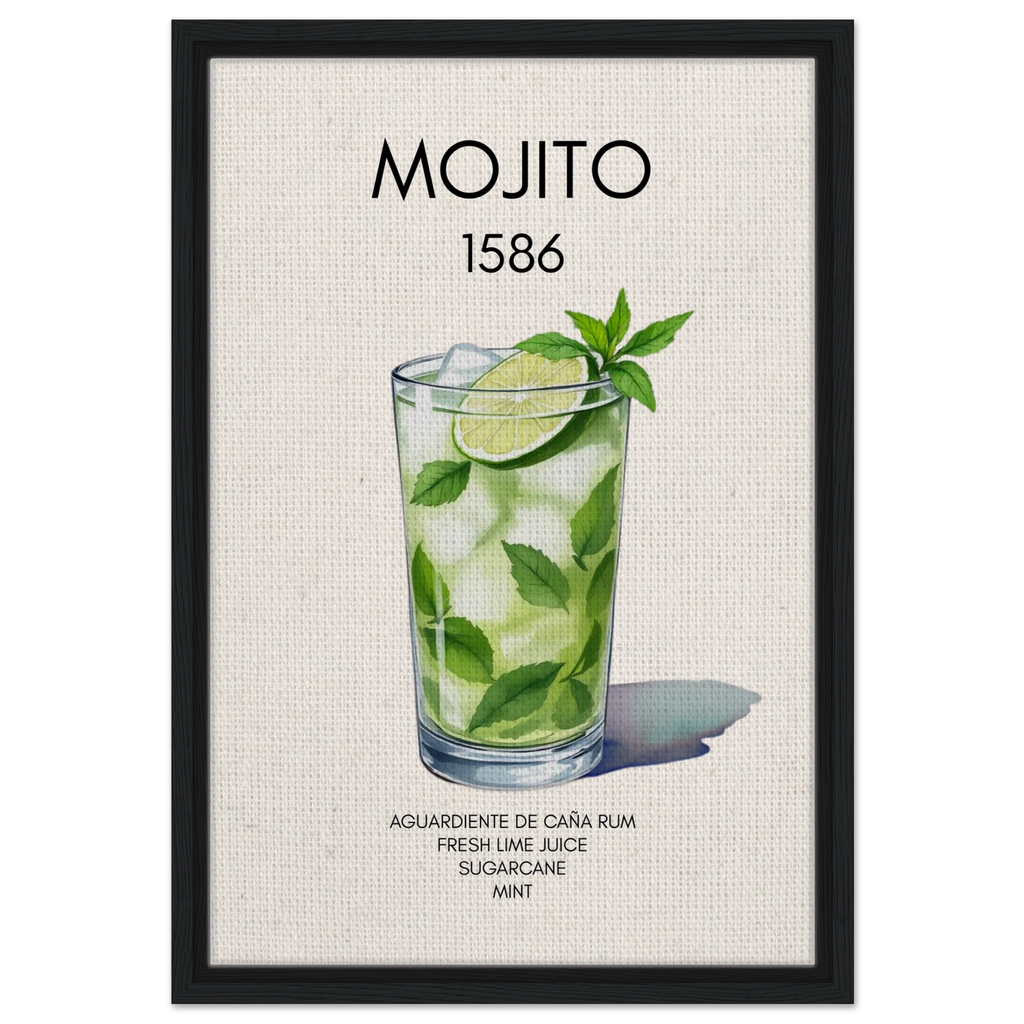 Mojito Cocktail Bar Poster Print Black Wood Frame 40x60 cm 16x24″ Framed Canvas