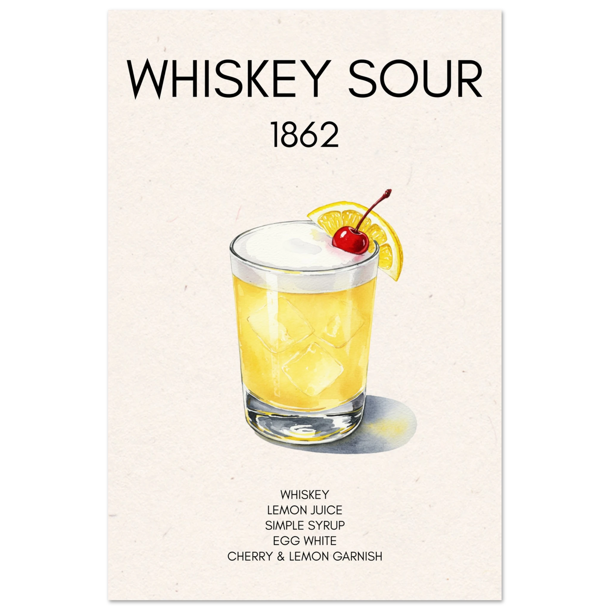 Whiskey Sour Cocktail Bar Art Print No Frame 60x90 cm 24x36″ Premium Matte Paper Poster