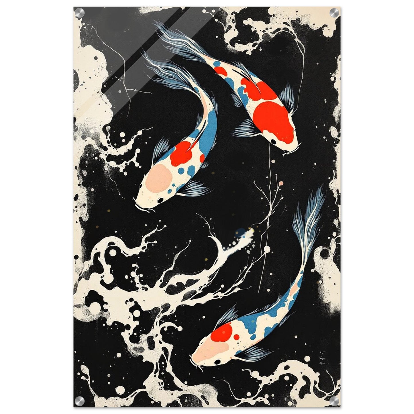 Modern Black White Koi Fish Ocean Art Print 40x60 cm 16x24″ Premium Matte Paper Wooden Framed Poster Black Wood Frame