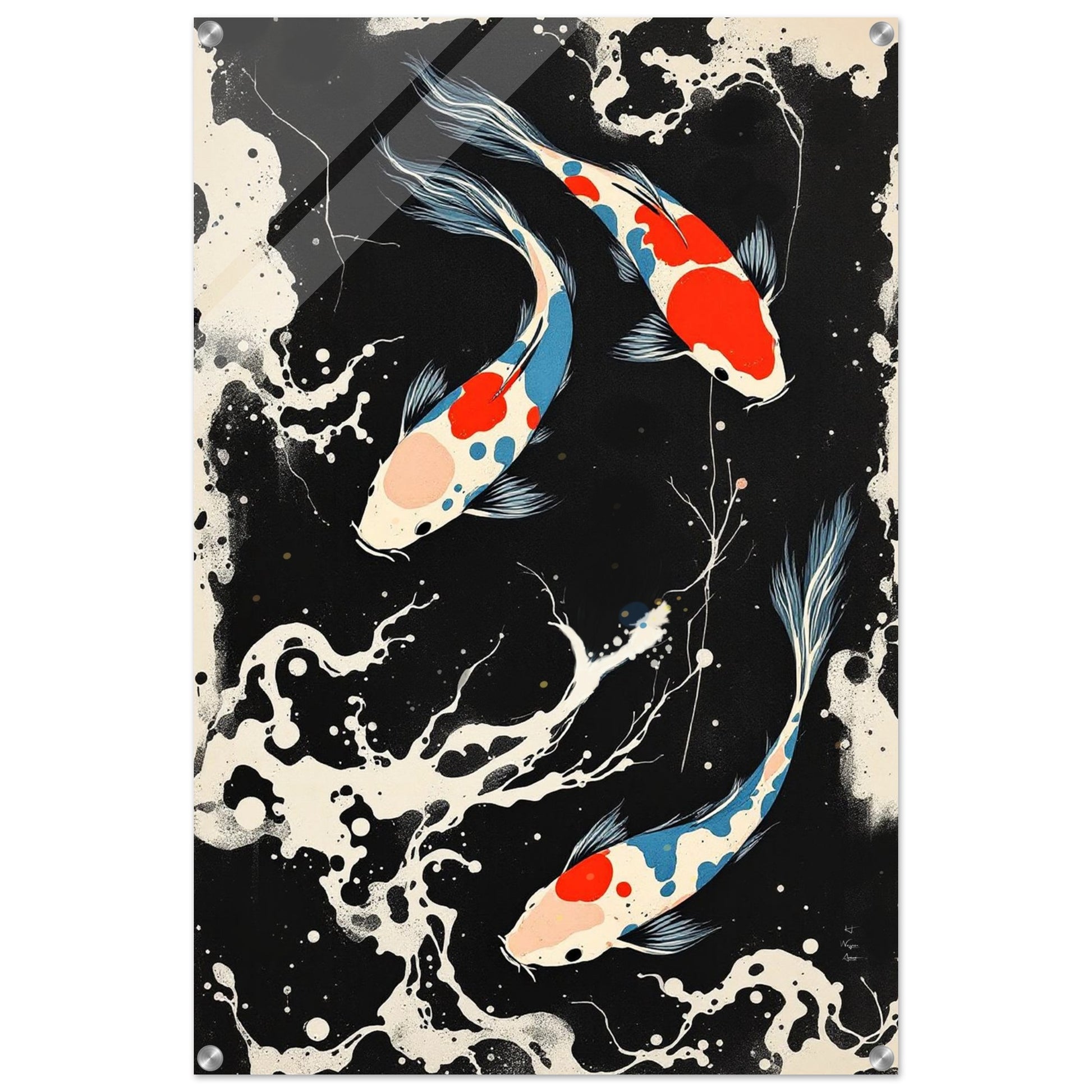 Modern Black White Koi Fish Ocean Art Print 40x60 cm 16x24″ Premium Matte Paper Wooden Framed Poster Black Wood Frame