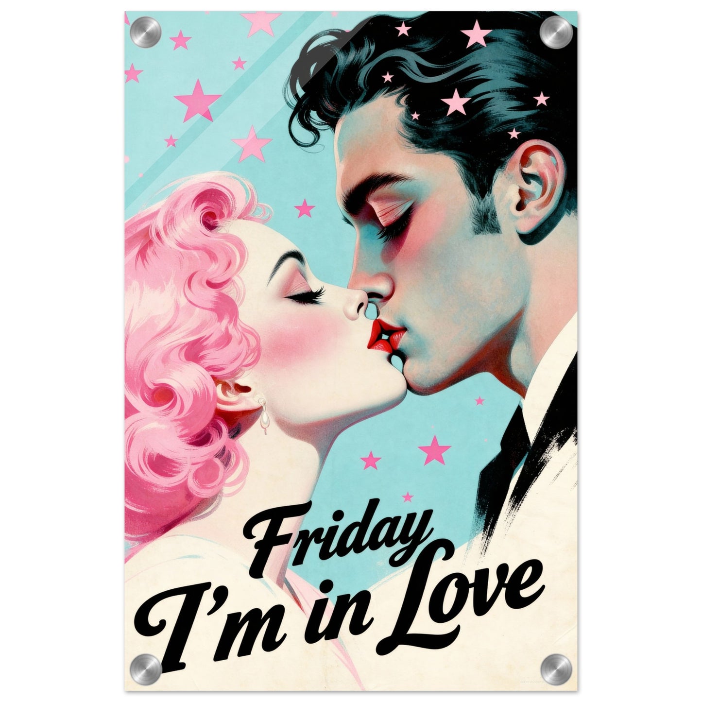 Friday I'm In Love - Retro Romantic Art Print 24x36″ Premium Matte Framed Poster - Black Wood