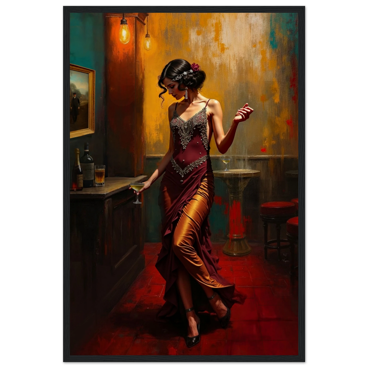 Speakeasy Flapper Art Prohibition Print 40x60 cm 16x24″ Museum-Quality Matte Paper Wooden Framed Poster Black Wood Frame