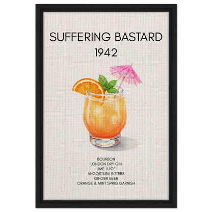 Suffering Bastard Tiki Cocktail Bar Poster Print Black Wood Frame 40x60 cm 16x24″ Framed Canvas