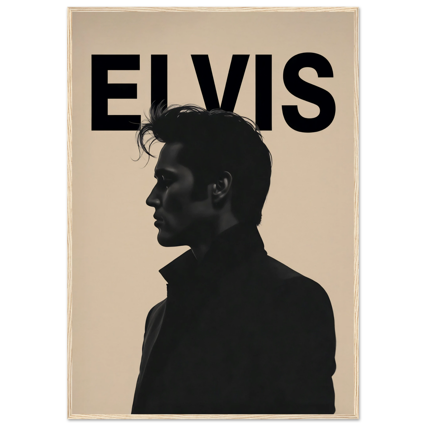 Young Elvis Presley Silhouette Art Print Light Wood Frame 70x100 cm 28x40″ Museum-Quality Matte Wooden Framed Poster