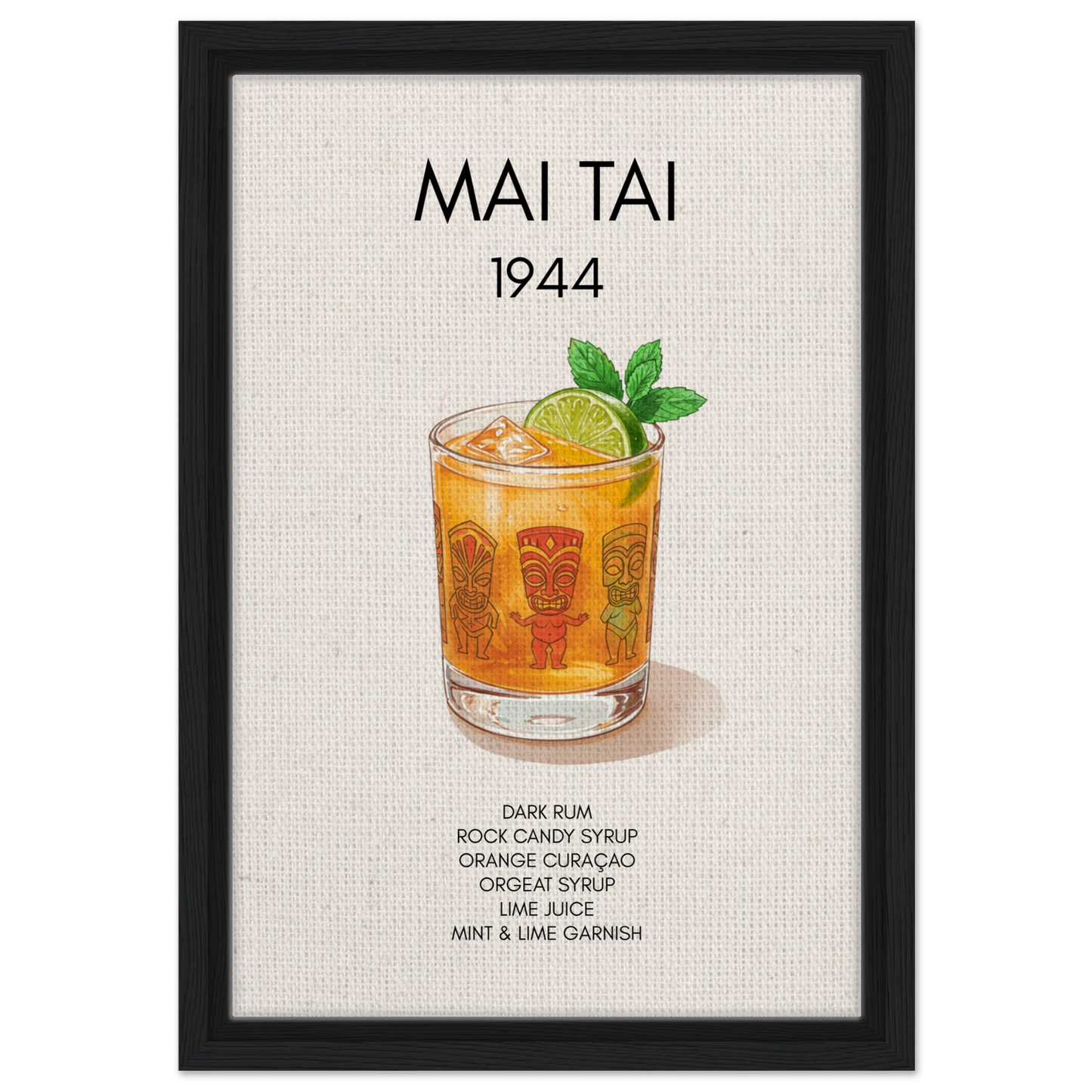 Mai Tai Tropical Cocktail Bar Poster Print Black Wood Frame 30x45 cm 12x18″ Framed Canvas