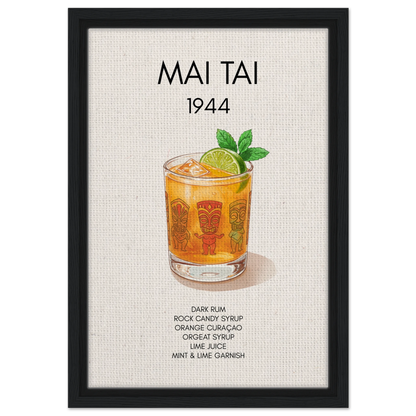 Mai Tai Tropical Cocktail Bar Poster Print Black Wood Frame 30x45 cm 12x18″ Framed Canvas