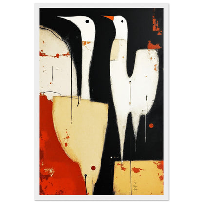 Abstract Neutral Goose Bird Art Print 30x45 cm 12x18″ Premium Matte Framed Poster White frame
