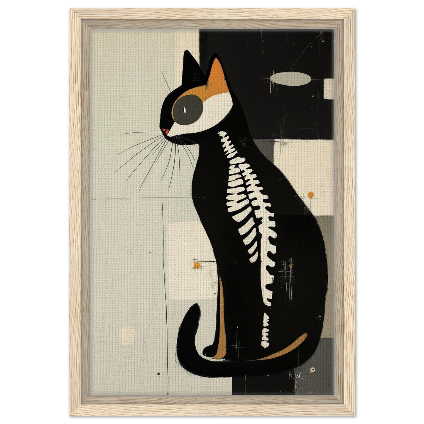 Modern Cat Skeleton Abstract Art Poster Print Light Wood Frame 30x45 cm 12x18″ Framed Canvas