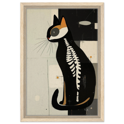 Modern Cat Skeleton Abstract Art Poster Print Light Wood Frame 30x45 cm 12x18″ Framed Canvas