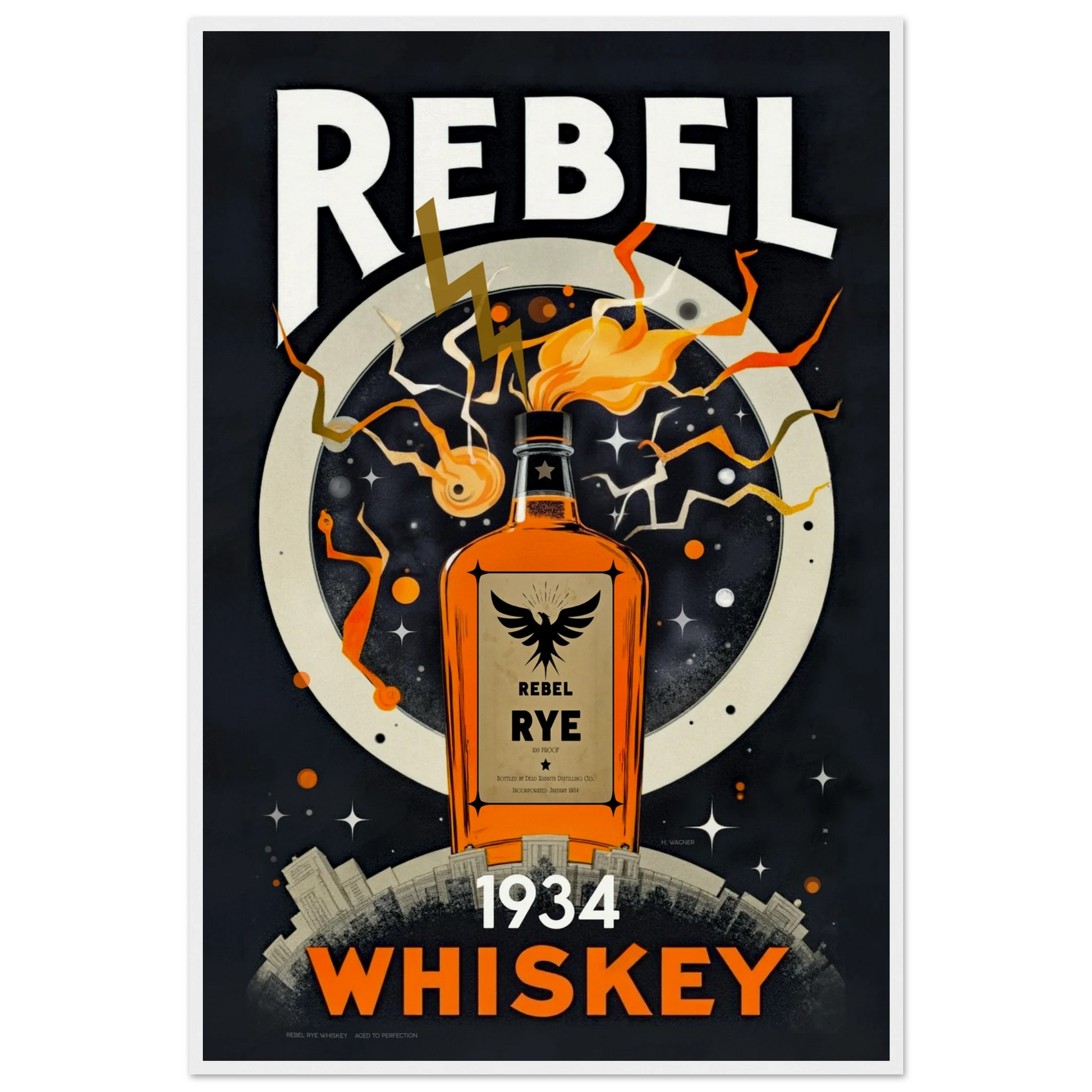 Rebel Whiskey Cocktail Bar Poster Print White frame 60x90 cm 24x36″ Museum-Quality Matte Paper Wooden Framed Poster