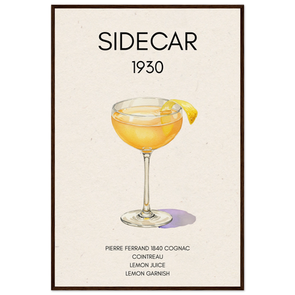 Classic Sidecar Cocktail Bar Art Print Dark Brown Wood Frame 60x90 cm 24x36″ Museum-Quality Matte Paper Wooden Framed Poster