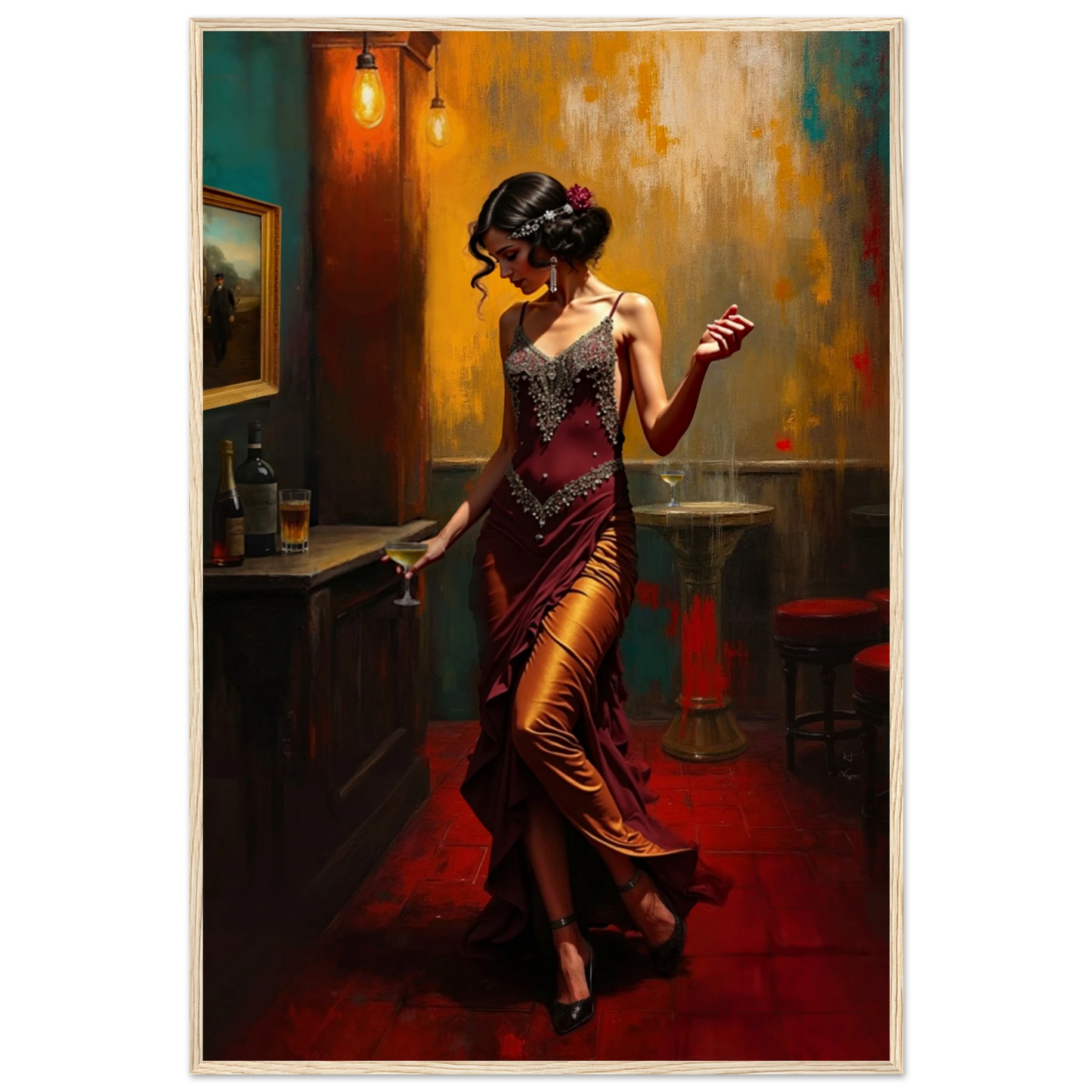 Speakeasy Flapper Art Prohibition Poster Print Light Wood Frame 60x90 cm 24x36″ Classic Matte Paper Wooden Framed Poster
