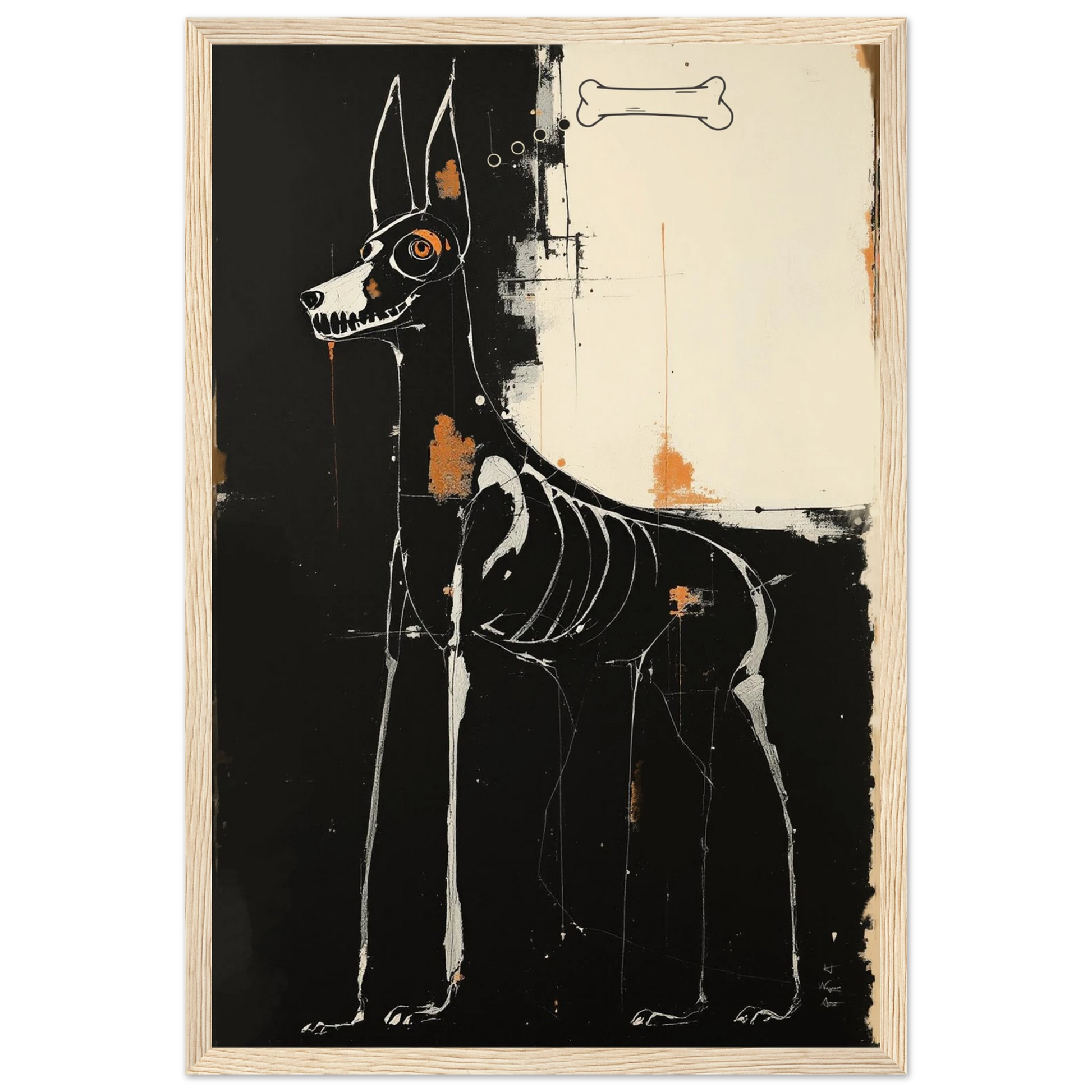 X-ray Skeleton Dog Abstract Art Poster Print 30x45 cm 12x18″ Classic Matte Paper Wooden Framed Poster Light Wood Frame