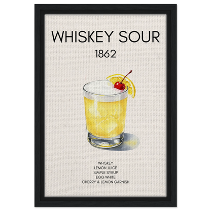 Whiskey Sour Cocktail Bar Art Print Black Wood Frame 30x45 cm 12x18″ Framed Canvas