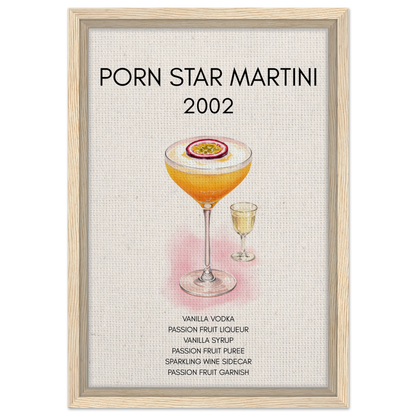 Porn Star Martini Bar Art Cocktail Print Light Wood Frame 30x45 cm 12x18″ Framed Canvas