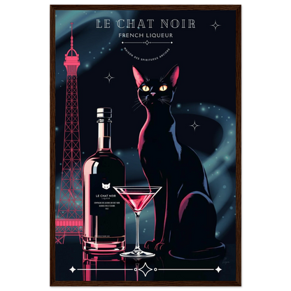 Art Deco Le Chat Noir French Black Cat Art Print 40x60 cm 16x24″ Museum-Quality Matte Paper Wooden Framed Poster Dark wood frame