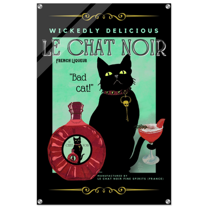 Black Cat Cocktail French Art Deco Print 60x90 cm 24x36″ Sleek Acrylic Print No Frame