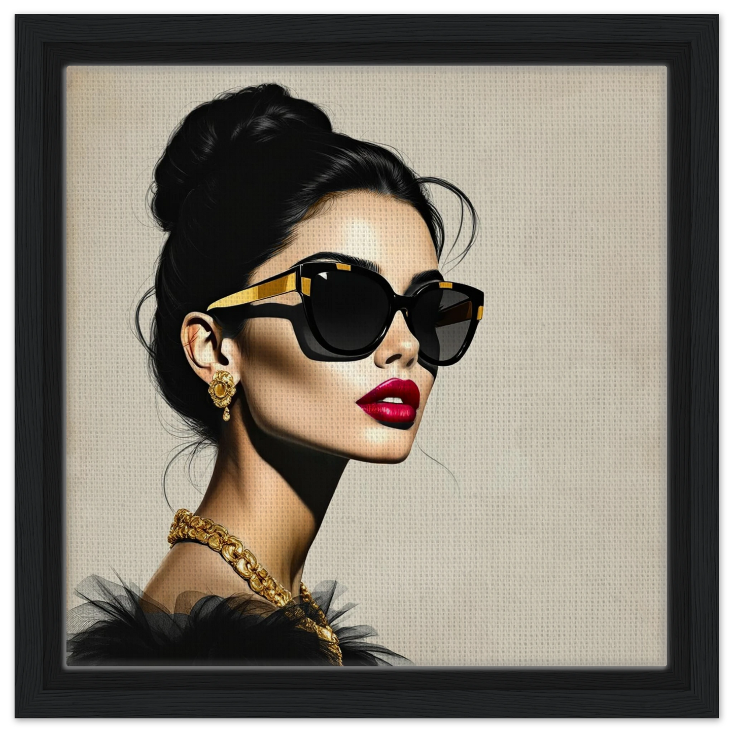 Golden Girl Chic Runway Model Art Print 30x30 cm 12x12″ Framed Canvas