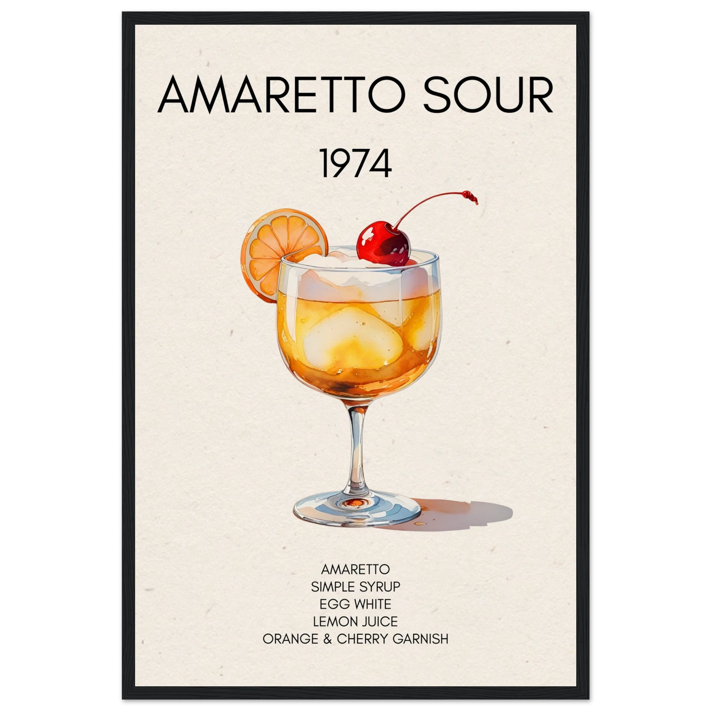 Amaretto Sour Cocktail Bar Art Print Black Wood Frame 40x60 cm 16x24″ Museum-Quality Matte Paper Wooden Framed Poster