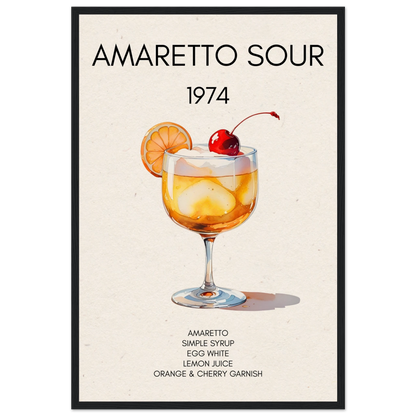 Amaretto Sour Cocktail Bar Art Print Black Wood Frame 40x60 cm 16x24″ Museum-Quality Matte Paper Wooden Framed Poster