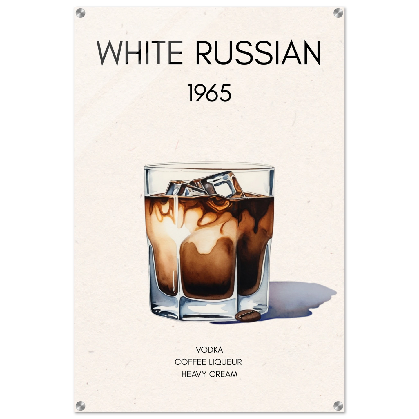 White Russian Cocktail Bar Art Poster Print No Frame 60x90 cm 24x36″ Sleek Acrylic Print