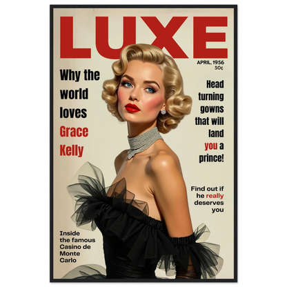 Grace Kelly Hollywood Glam Magazine Art Print Black Wood frame 60x90 cm 24x36″ Premium Matte Framed Poster