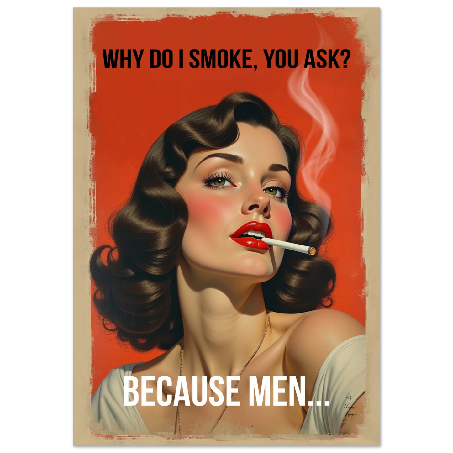 Retro Smoking Pin-Up Girl Art Print No Frame 70x100 cm 28x40″ Premium Matte Paper Poster