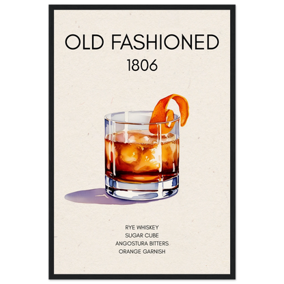 Classic Old Fashioned Cocktail Bar Art Print Black Wood Frame 40x60 cm 16x24″ Museum-Quality Matte Paper Wooden Framed Poster