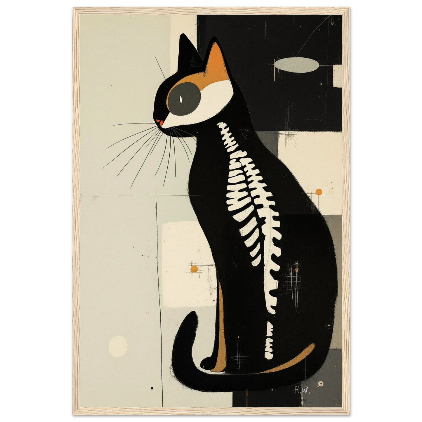 Modern Cat Skeleton Abstract Art Poster Print Light Wood Frame 40x60 cm 16x24″ Museum-Quality Matte Paper Wooden Framed Poster