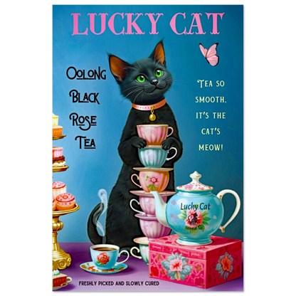 Lucky Cat Vintage Oolong Tea Art Print 60x90 cm 24x36″ Classic Matte Paper Poster No Frame