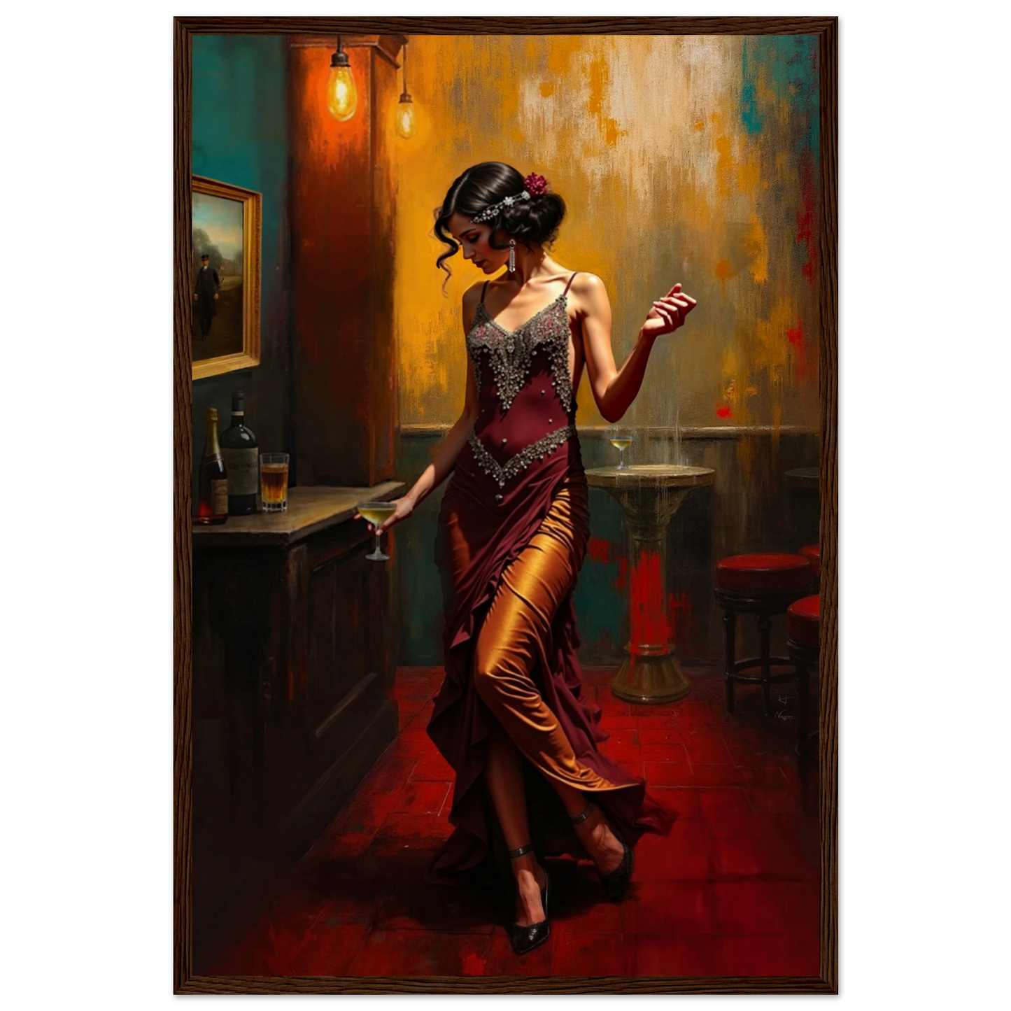 Speakeasy Flapper Art Prohibition Poster Print Dark Brown Wood Frame 40x60 cm 16x24″ Premium Matte Paper Wooden Framed Poster