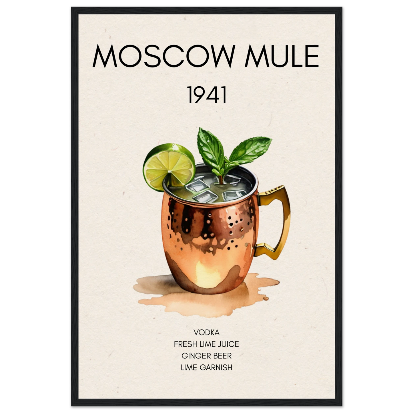 Moscow Mule Cocktail Bar Poster Print Black Wood Frame 40x60 cm 16x24″ Museum-Quality Matte Paper Wooden Framed Poster