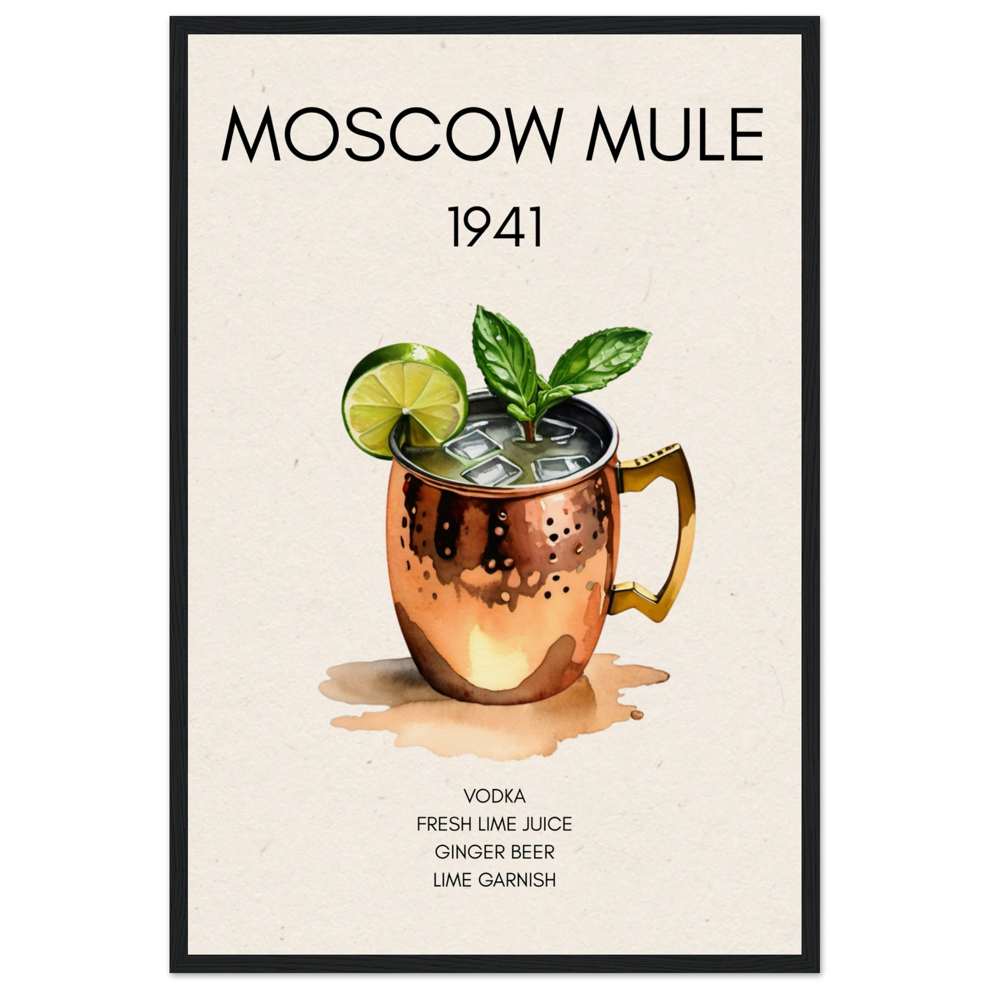 Moscow Mule Cocktail Bar Poster Print Black Wood Frame 40x60 cm 16x24″ Museum-Quality Matte Paper Wooden Framed Poster