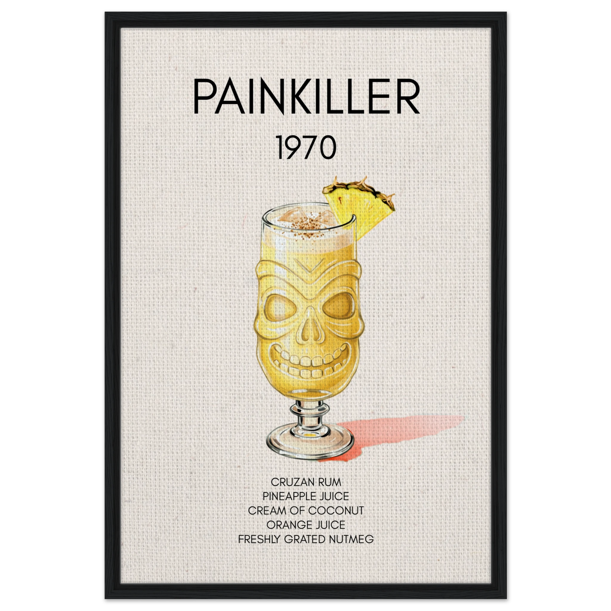 Painkiller Cocktail Bar Art Tiki Print Black Wood Frame 60x90 cm 24x36″ Framed Canvas