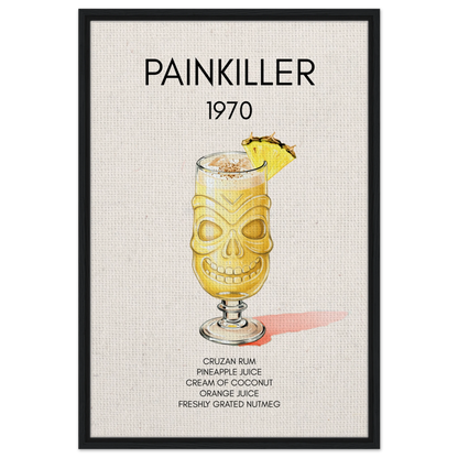 Painkiller Cocktail Bar Art Tiki Print Black Wood Frame 60x90 cm 24x36″ Framed Canvas