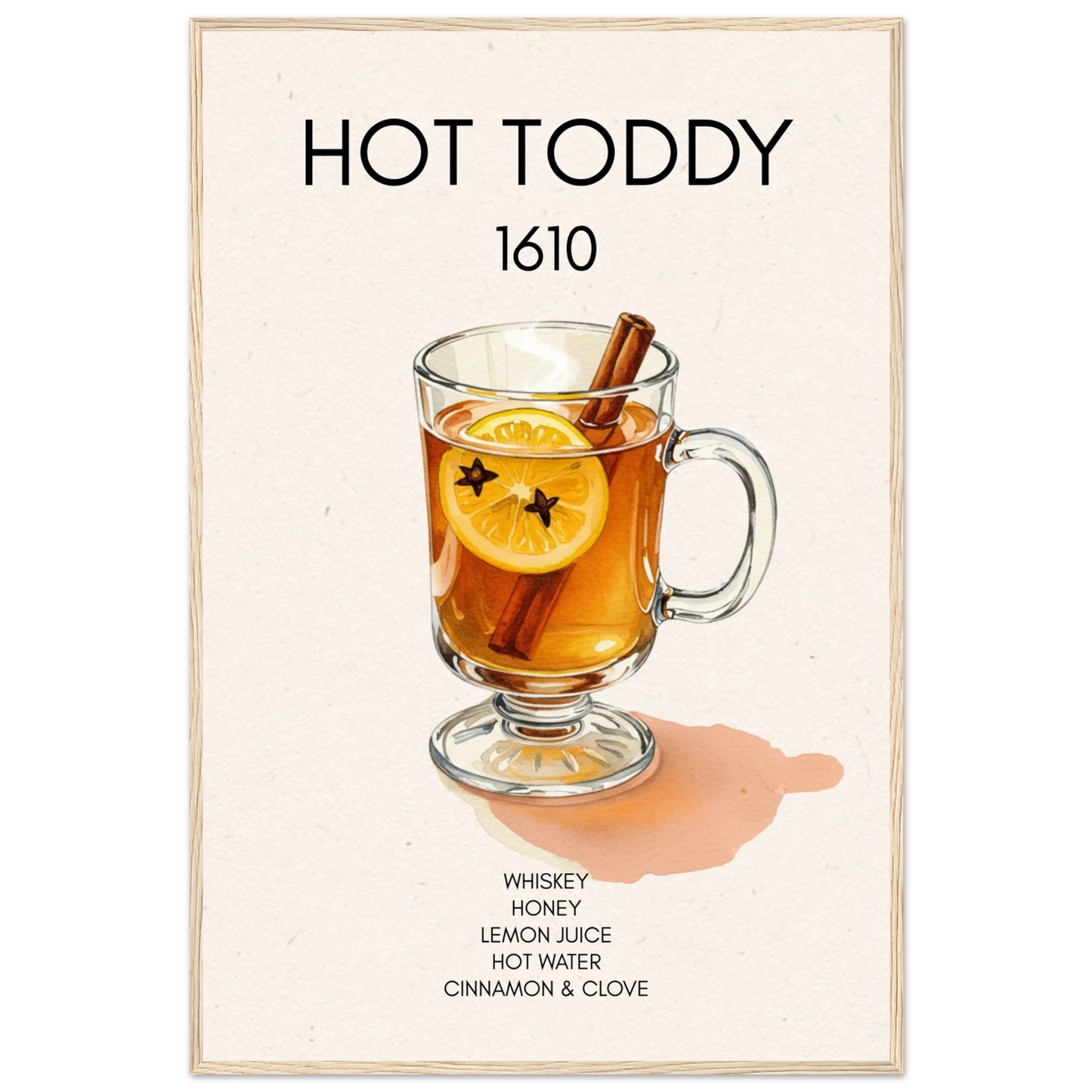 Hot Toddy Cocktail Bar Art Print Light Wood Frame 60x90 cm 24x36″ Premium Matte Paper Wooden Framed Poster