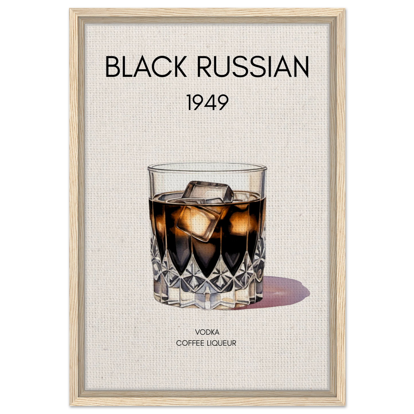 Black Russian Cocktail Bar Art Poster Print Light Wood Frame 40x60 cm 16x24″ Framed Canvas