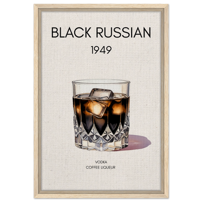 Black Russian Cocktail Bar Art Print Light Wood Frame 40x60 cm 16x24″ Framed Canvas